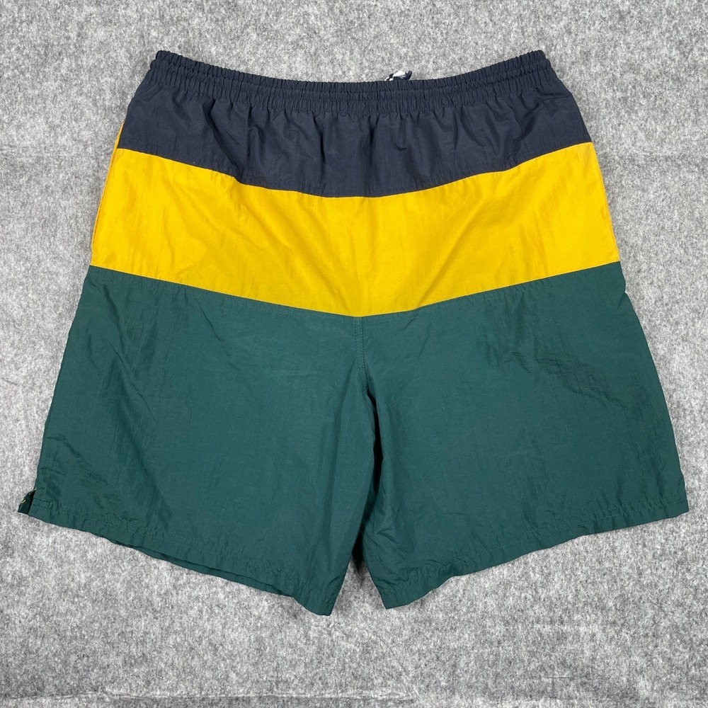 Adolfo Sport Swim Trunks Mens Medium Blue Yellow Green Colorblock Mesh Lined 5" - Picture 2 of 8